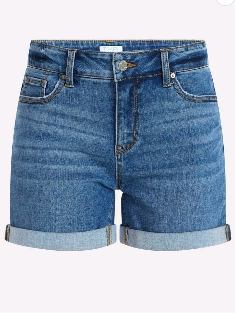 Time and Tru Women's Mid Rise Roll Cuff Denim Shorts, 4" Inseam Size 14